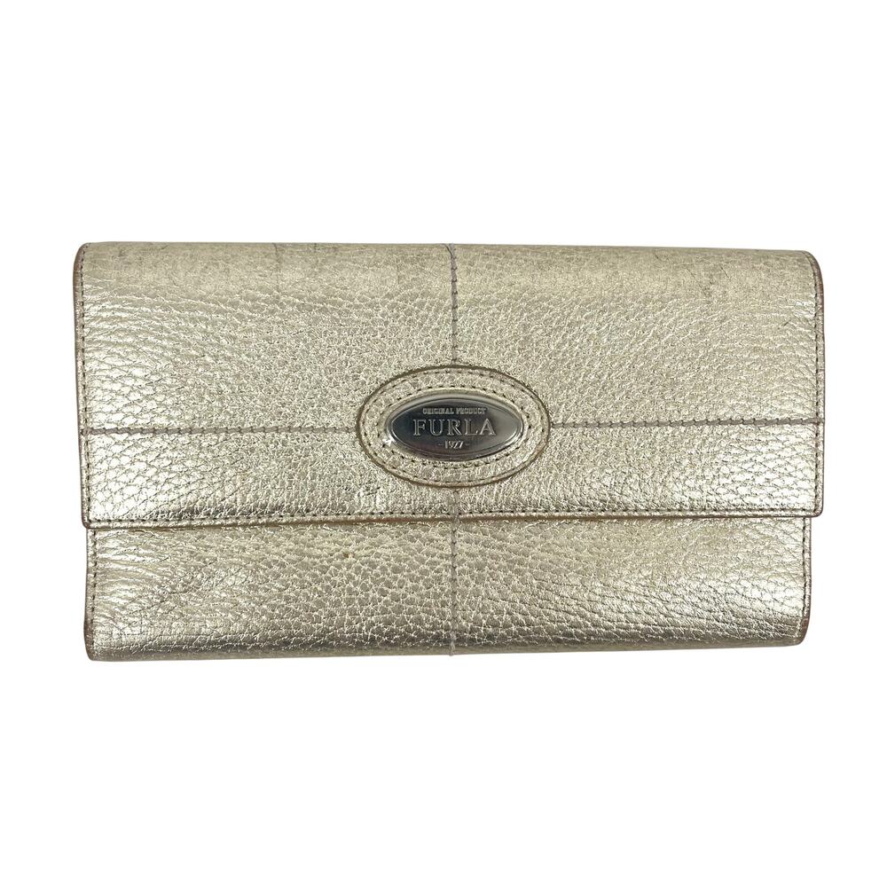 Furla Women's Gold Leather Tri-fold Wallet‎ Clutch Purse 7.5 x 4